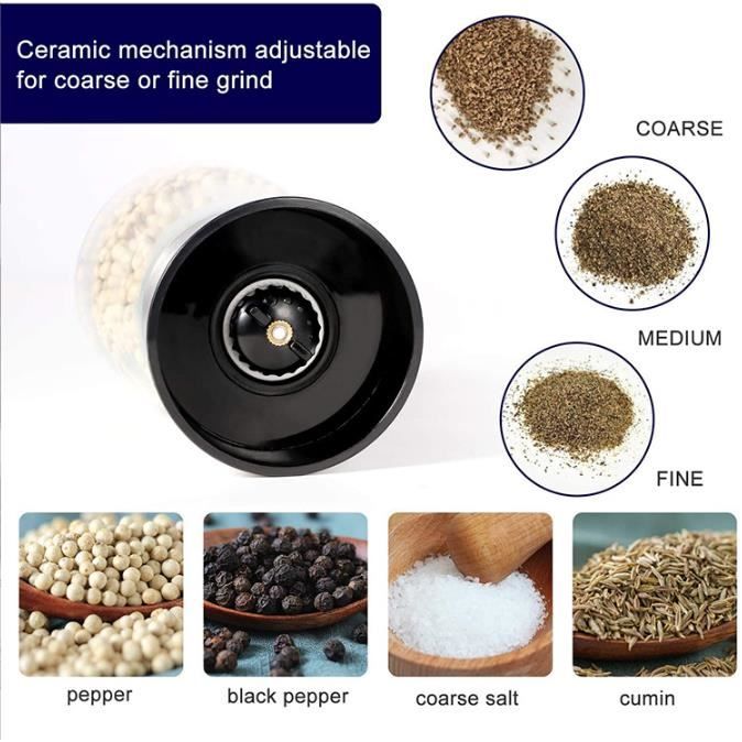 Moulin épices Cuisine Moulins à Poivre Et Sel MXTIMWAN - Set 2 Pièces Avec Plateau Bois | Broyeur Céramique Réglable Broyeur Céramique Cuisine