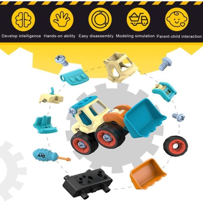 Jouet pour bébé voiture véhicules de construction/excavateur voiture pour enfant 4 en 1 ensemble, tracteur, bulldozer, camion à benne, bétonnière ONE SIZE