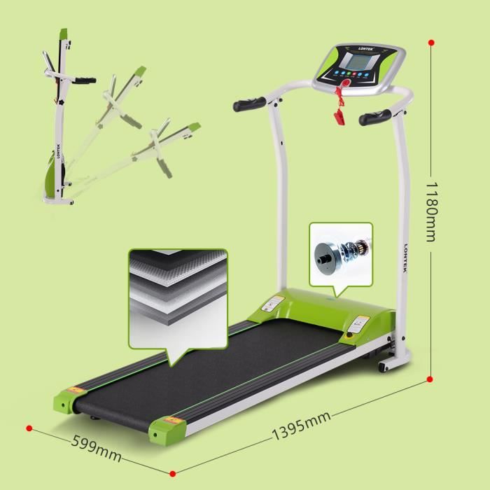 LONTEK Tapis de Course Pliable-Treadmill 10km/h Moteur 1.5CV- Silencieux-  Idéal pour Maison/Bureau-Roues de Transport, 502 Vert - Cdiscount Sport