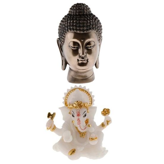 La bénédiction de l'Inde Elephant Figurine & Bouddha Tête statue crémaillère Cadeau 