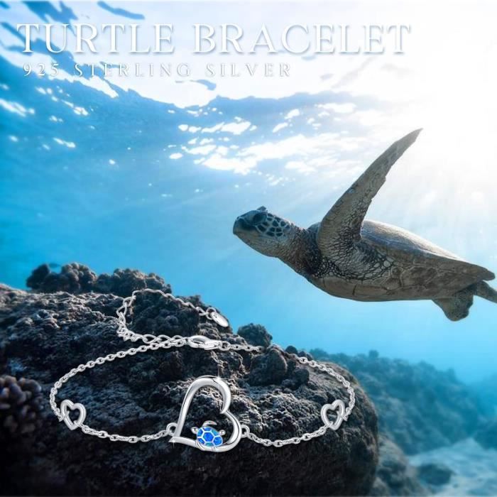 Bracelet De Cheville Tortue Opale Bleue En Argent Sterling 925 - Ajustable 4 Tailles - Cadeau Femme