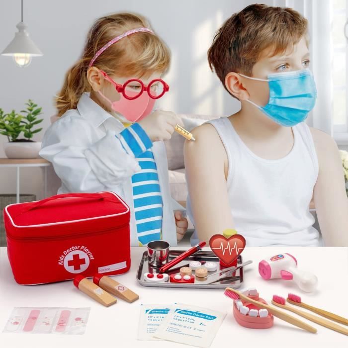 Malette Docteur Enfant M?�decin Jouet Bois Avec St?�thoscope, Thermom?�tre, Seringue, Blouse de 