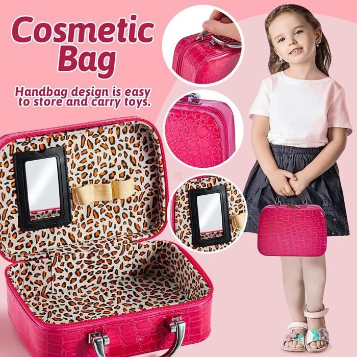 LINFUN KIDS Coffret Maquillage Enfant – Valise De Fausse Cosmétique, Jeu D'imitation, Avec Miroir, Pinceaux, Pour Fille De 3 à 8 Ans, Cadeau Anniversaire