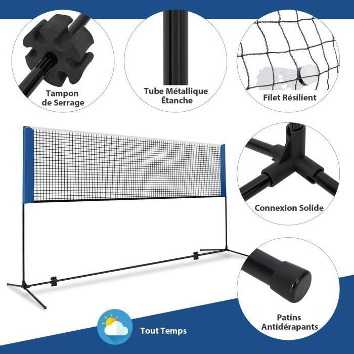 Filet Badminton Portable SPORTNOW - Hauteur Ajustable 107-155cm, Pour Tennis/volley