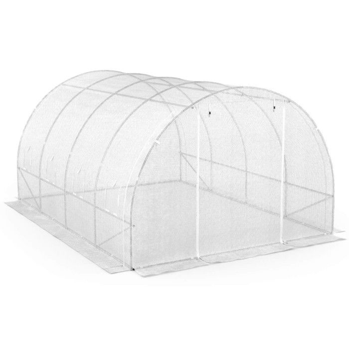 Serre Tunnel Jardin 4x3m - 12m² Blanche - Arceaux Acier Galvanisé - Bâche Armée 130g/m² - IDMarket