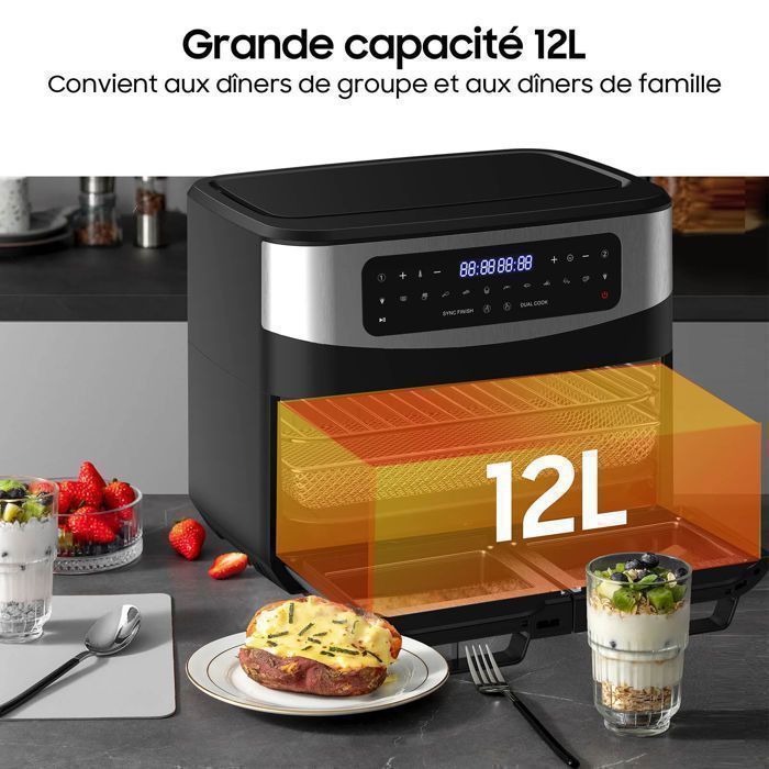 Friteuse Sans Huile Dual Zone 12L 2200W Air Fryer - Séparateur Amovible