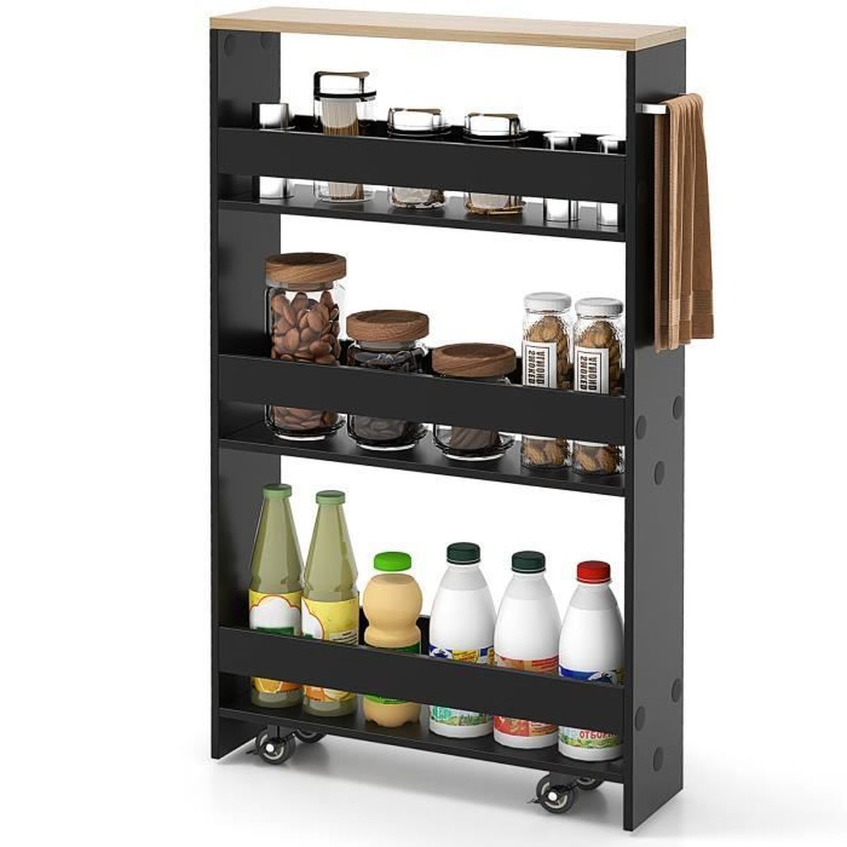 Chariot De Rangement Pliable 3 Étages - Desserte à Roulettes Sans Montage - Noir