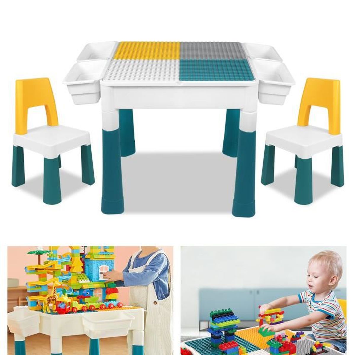 Chaise Enfant LARS360 6 En 1 - Table De Jeu Pour Enfant Avec Chaise - Table D'activité Avec Boîte De Rangement - Table Multifonction - Plateau De Table Double Face (avec 162 Blocs Table Enfant Chaise Enfant LARS360 6 En 1 - Table De Jeu Pour Enfant Avec Chaise - Table D'activité Avec Boîte De Rangement - Table Multifonction - Plateau De Table Double Face (avec 162 Blocs Table Enfant