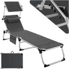 Bain de soleil - TECTAKE - Chaise longue transat LORELLA rembourré et pliable dossier réglable 6 positions avec appui-tête - Gris