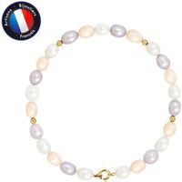 PERLINEA - Bracelet Véritable Perle de Culture d'Eau Douce Riz 4-5 mm Multicolore - Or Jaune - Bijoux Femme