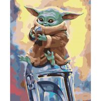 YEESAM ART Peinture par Numero Adulte Tenir Yoda, Peinture Numero d Art Sans Cadre 16x20 pouce Acrylique