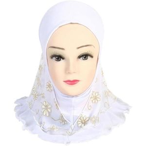 ECHARPE - FOULARD Enfants Enfants Musulman Petite Fille Hijab Avec Motif De Fleurs En Dentelle Écharpe Islamique Châles Extensible 56Cm 7-11 A[u14891]