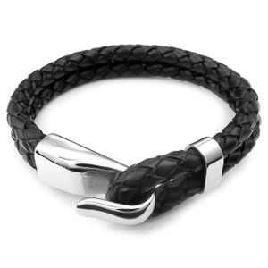 BRACELET - GOURMETTE Bracelet homme double cordon cuir et fermoir acier