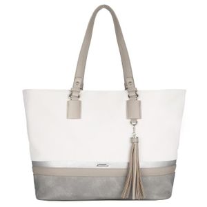 SAC À MAIN David Jones - Sac à Main Cabas Femme Grande Taille - Sac Porté Epaule Cours Lycée Shopping - Fourre-Tout Souple Cuir Toile - Blanc