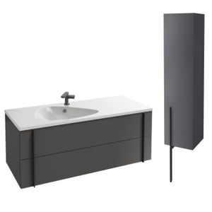 MEUBLE VASQUE - PLAN Meuble lavabo simple vasque 120 cm JACOB DELAFON Nouvelle Vague gris brillant + colonne de salle de bain version droite
