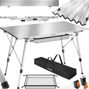 TABLE ET CHAISES CAMPING TECTAKE Table de camping BASTIAN en aluminium avec fonction de pliage intelligente Pieds de table réglables en hauteur - Argent