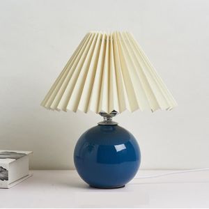 LAMPE A POSER Beige And Dark Blue Lampe de Table Plissée en Céramique et Rotin Luminaire Décoratif d'Nik Tricolore Ampoule LED Vint,LAMPE A POSER