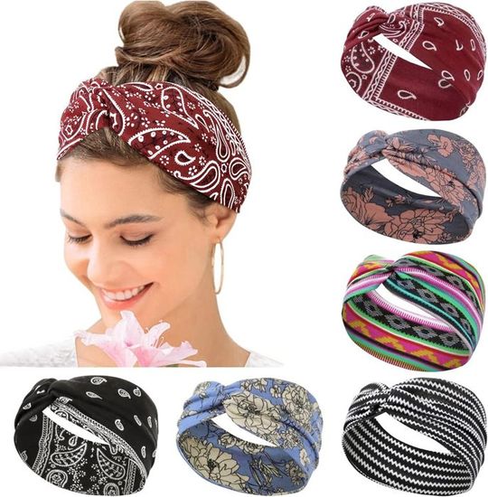 Lot de 6 bandeaux foulards bohémiens pour femmes, bandanas à cheveux Lot de 6 bandeaux foulards bohémiens pour femmes, bandanas à cheveux