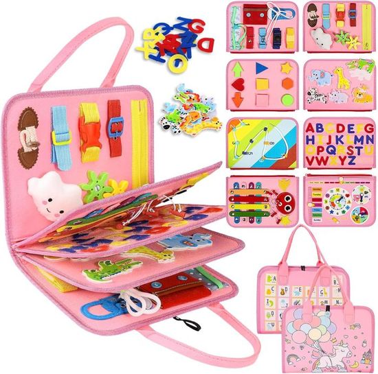 Busy Board Montessori 4 Couches - 34 Activités Sensorielle - Motricité Fine - Jouet Éducatif 1-5 Ans