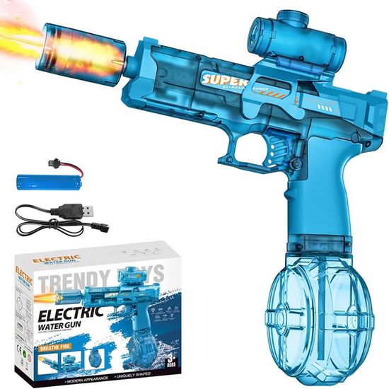 Pistolet à Eau électrique Puissant Avec LED - Portée 6-10m, Réservoir 150ml Extensible, Rechargeable, Pour Enfants Et Adultes (bleu, Modèle AUG)