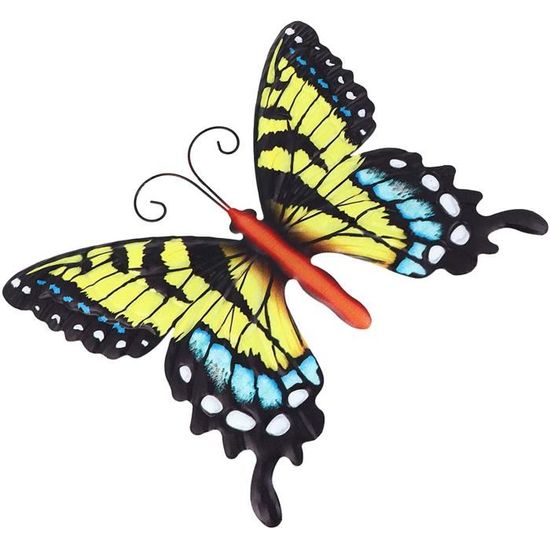 Papillon Métal 3D Déco Murale - Sculpture Réaliste Texture Ailes - Pour Jardin, Chambre, Extérieur - 16x12 Cm