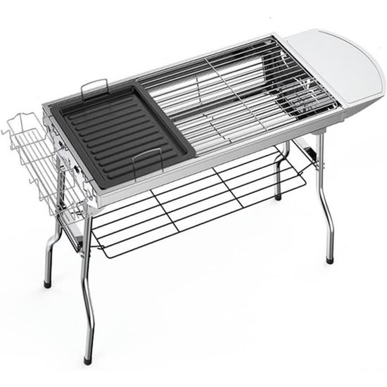 Barbecue à Charbon XXL Inox Pliable - Grand Grill Jardin Camping Avec Grille Acier