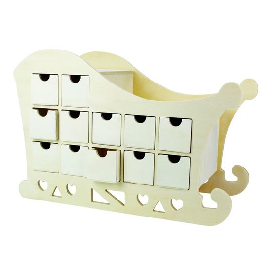 Calendrier de l'Avent traineau bois 37,5x25x17cm - MegaCrea DIY