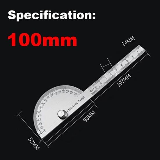 Rapporteur D'Angle 0-180° Tête Ronde Acier Inoxydable Réglable - Règle Artisanale 80x120mm