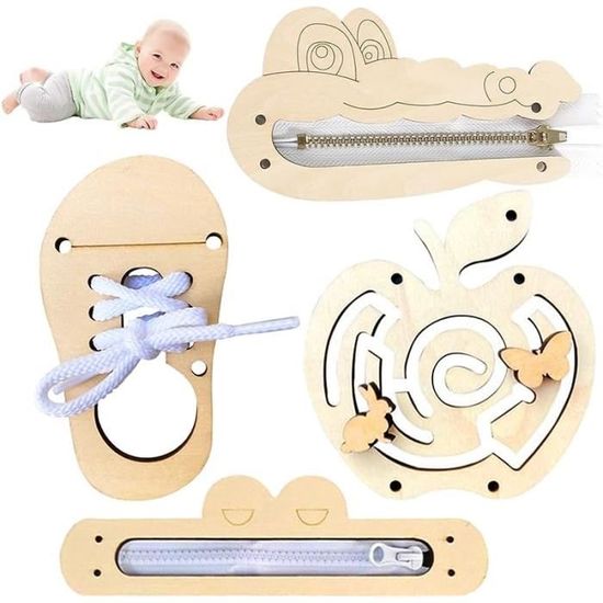 Mineup Montessori Busy Board en Bois, 5 Pièces Sensoriel Éducatif Conseil Occupé DIY, Accessoires de Planche Occupée Jouet éducatif