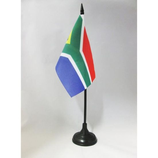 Drapeau De Table Afrique Du Sud Avec Mandela - 21x14 Cm, Hampe 25 Cm, Socle Noir, 100% Polyester - 5