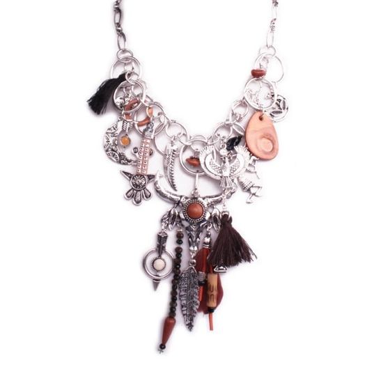 Collier Lolilota Bouclier Boule Multi Orange - Bijou Tendance Et Coloré
