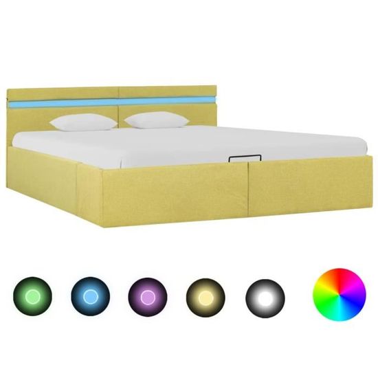 4643[Chambre]Lit Coffre Adulte Contemporain 180 x 200 cm - Cadre de lit à stockage avec LED Jaune citron Tissu 180x200 cm