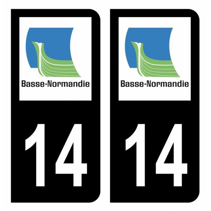 Autocollant Stickers plaque d'immatriculation voiture département 14 Calvados Logo Ancienne Région Basse-Normandie Noir Couleur