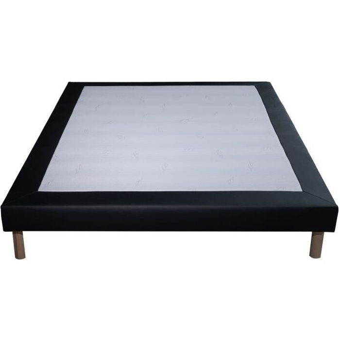 Sommier tapissier simili cuir noir – 140x190cm