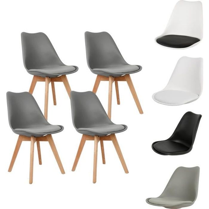 Lot de 4 Chaises Scandinave Design Chaises de salle à manger en polypropylène Et pieds en bois massif,Gris foncé