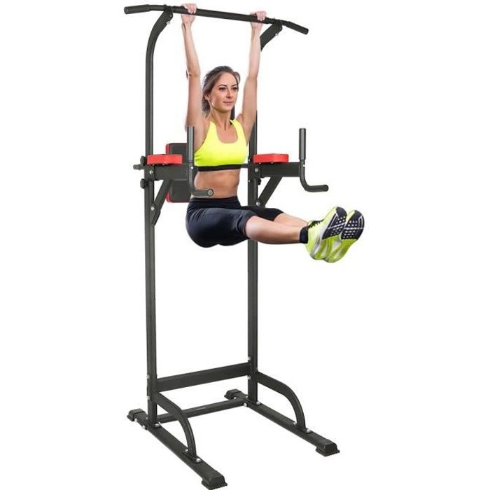 FIRNOSE Station de tractions dips Abdominaux Tour de Musculation Barre de Traction Ajustable Chaise Romaine - en Acier Max.150kg
