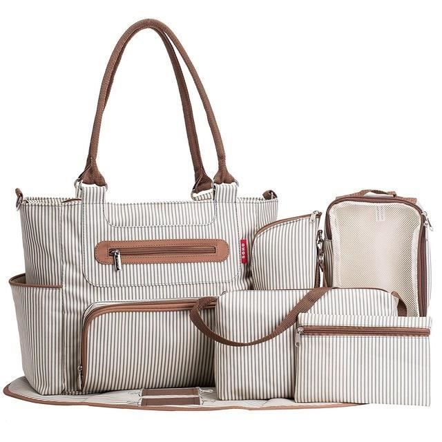 7 pièces de sac à couches de grande capacité - ensemble de sac à couches, sac de voyage pour bébé et ceinture de poussette