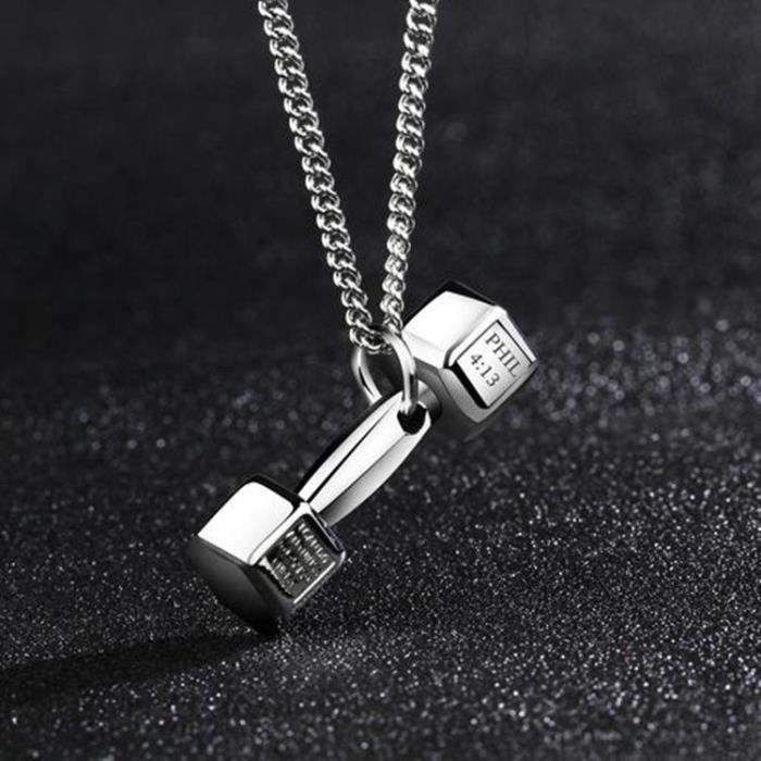 Mode Fitness Haltère Collier Hommes Dominateur Pendentif Personnalité Haltère Collier_argent