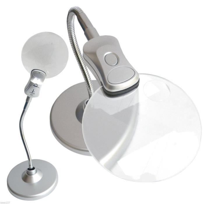Lampe Loupe de Bureau à LED Grossissement x2 sur 90 mm + x6 sur 21 mm Flexible