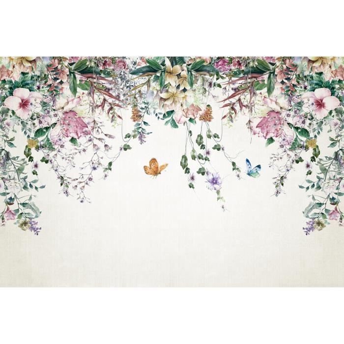 Art Murals Papiers Peints Vinyle, Des fleurs et un papillon, 360x240 cm