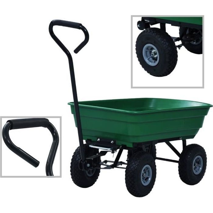 Chariot de Transport à main, Chariot de Plage, Remorque pour Jardin Plage- 300 kg 75 L Vert