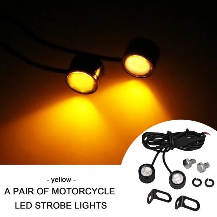 Lumières stroboscopiques Led pour motos, 2 à 12v, Flash œil d'aigle, lampe d'avertissement, feu de stop, projecte YELLOW -FJFK2501
