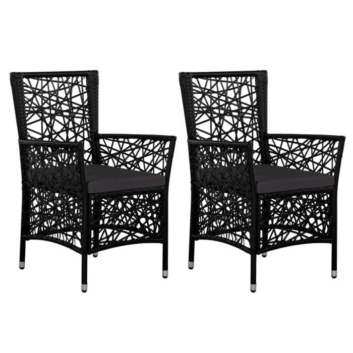 2 pcs Chaises d'extérieur avec coussins Résine tressée Noir - 58 x 61 x 88 cm