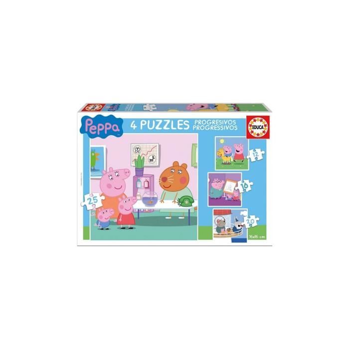 4 Puzzles Enfant - Peppa Pig - 12 - 16 - 20 - 25 Pieces - Educa - Peppa Cochon