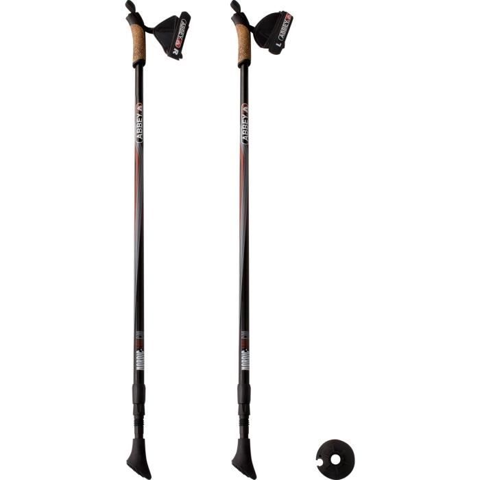 ABBEY Lot de 2 Batons de Marche nordique - Noir, Rouge et Gris