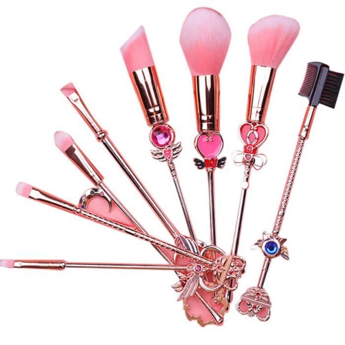 8 pièces Sakura Sailor Moon Cosmétique Brosse Maquillage Pinceaux Outils kit eyeliner Shader Naturel Synthétique Rose Cheveux Faire