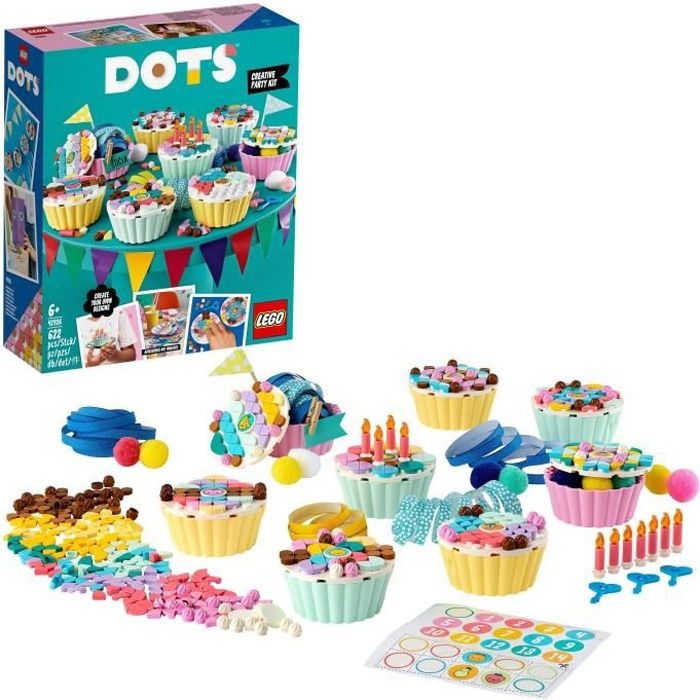 LEGO® DOTS 41926 Kit Créatif de Fête avec Cupcakes, Décoration d'Anniversaire, Bricolage pour Enfant et Loisirs Créatifs DIY
