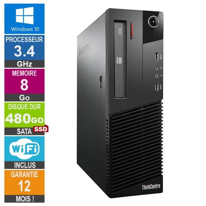 PC Lenovo ThinkCentre M83 Core i5-4670S 3.10GHz 8Go-480Go SSD Wifi W10