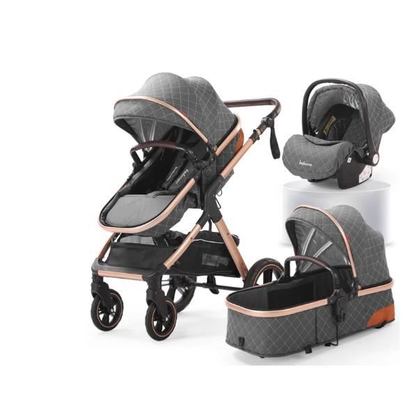 Belecoo poussette 3 en 1 pour bébé facile à plier multifonctionnelle Portable siège de sécurité grey