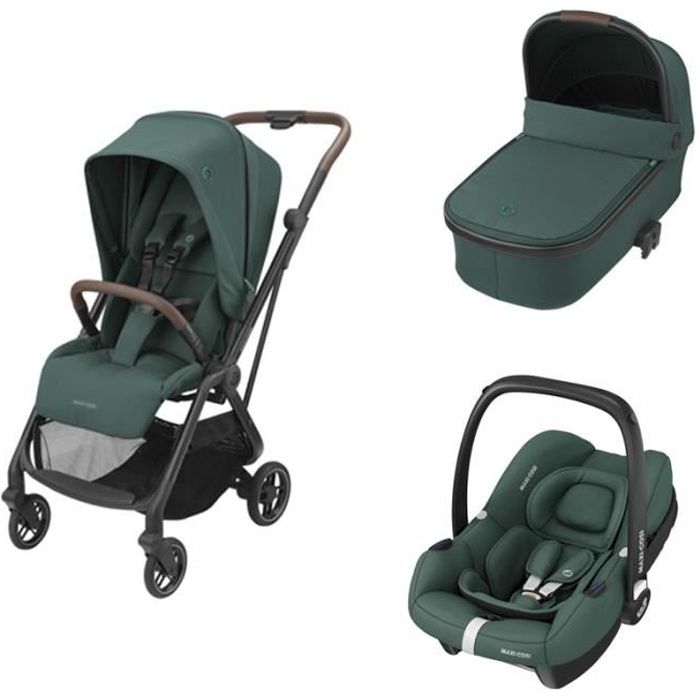 MAXI COSI - Poussette Trio Leona Essential Green + Nacelle Oria + Siege auto Cabriofix I-Size